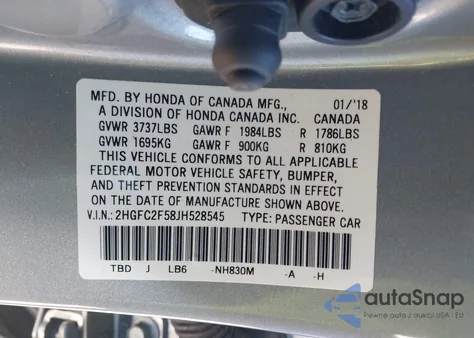 2018 Honda Civic Lx from USA, damaged, VIN 2HGFC2F58JH528545